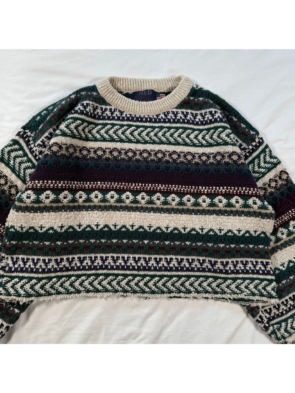 Vintage‎ Old Glory Fair Isle Striped Cropped Sweater Made in USA size large